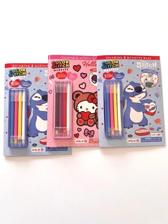 Bendon Other - Stitch Hello Kitty Activity Coloring Books Color Glitch Markers Set 3